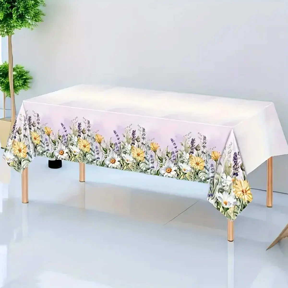 Light Purple Lavender Wildflower Tablecloth Butterfly Theme Birthday Party Decorations Kid Girl Baby Shower Supplies Table Cover