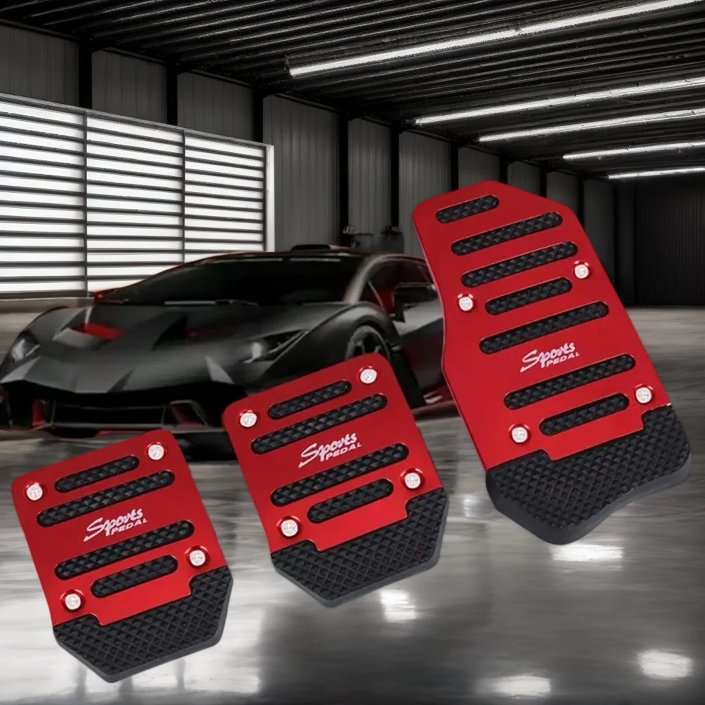 

Universal Car Pedal Cover Set - Aluminum Non-Slip Brake/Fuel/Gas Pads for Automatic Transmission (Red/Blue/Silver)