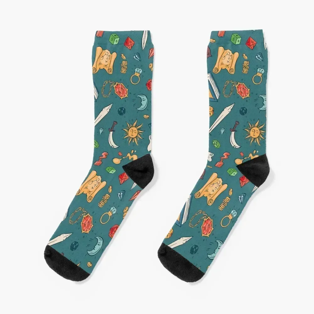 

Tabletop RPG - DnD Dice And Elements All Over Pattern Socks designer brand Heating sock Novelties retro Socks For Women Men's