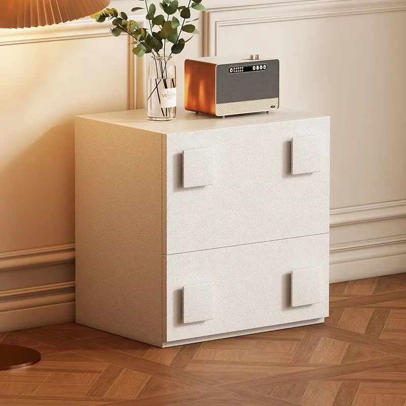 Solid Wood Cream Bucket Cabinet Modern Simple TV Stand Bedside Table Storage Unit with Card Door Small Medieval Style