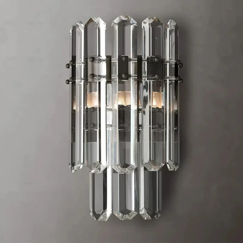 American modern LED wall lamp metal chrome double-layer transparent crystal lamp bedroom corridor decoration luxurious Sconce