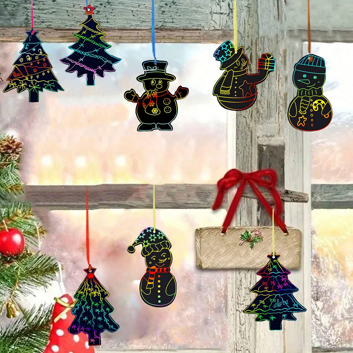 Christmas Scratch-off Paper Pendant Navidad Natal Noel Tree Hanging Ornament Merry Christmas Decor For Home 2024 New Year 2025