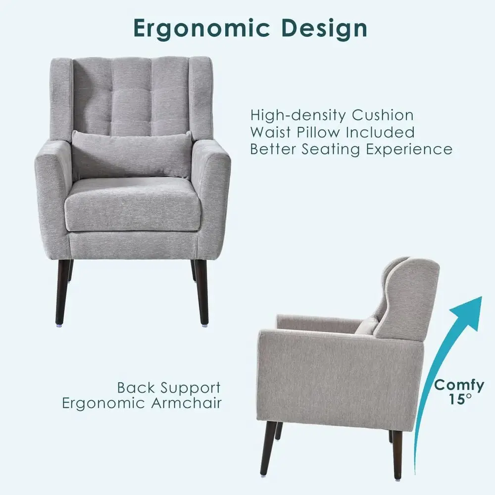 Poltrona Decorativa, Cadeira Confortável Estofada para Sala de Estar com Encosto Alto e Almofada, Poltrona de Leitura Wingback com Estrutura de Madeira Maciça