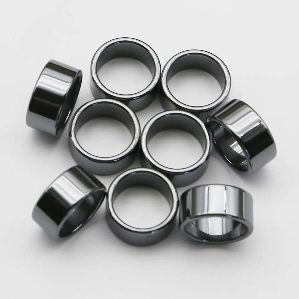 Free Shipping Natural Hematite Black Bile Stone Flat Arc Ring Men's Non-magnetic Finger Fashion Classic Jewelry Wholesale 24Pcs