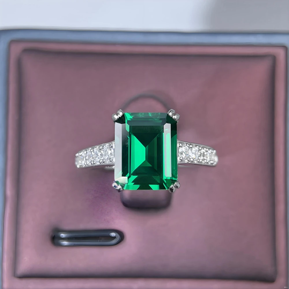 وونغ المطر الكلاسيكية 925 فضة 8*10 ملليمتر روبي الزمرد عالية الكربون الماس الأحجار الكريمة خواتم الخطبة للنساء غرامة مجوهرات هدية