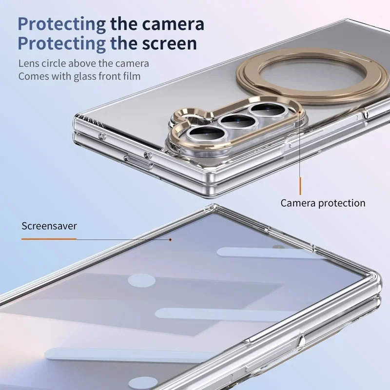 For Samsung Galaxy Z Fold 8 Ultra 7 6 5  Rotating Ring Stand Wireless Charging Magnetic Camera Protector Slim PC Kickstand Cover