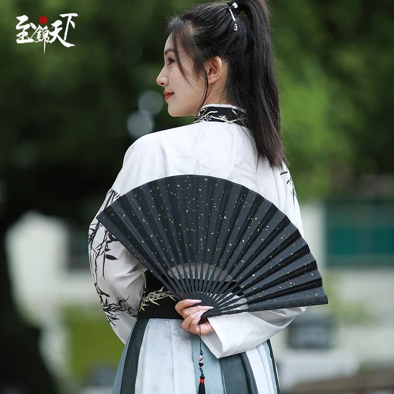 Cloud pattern 32cm metal alloy folding fan, Chinese style non titanium alloy silk cloth folding fan, self-defense fan