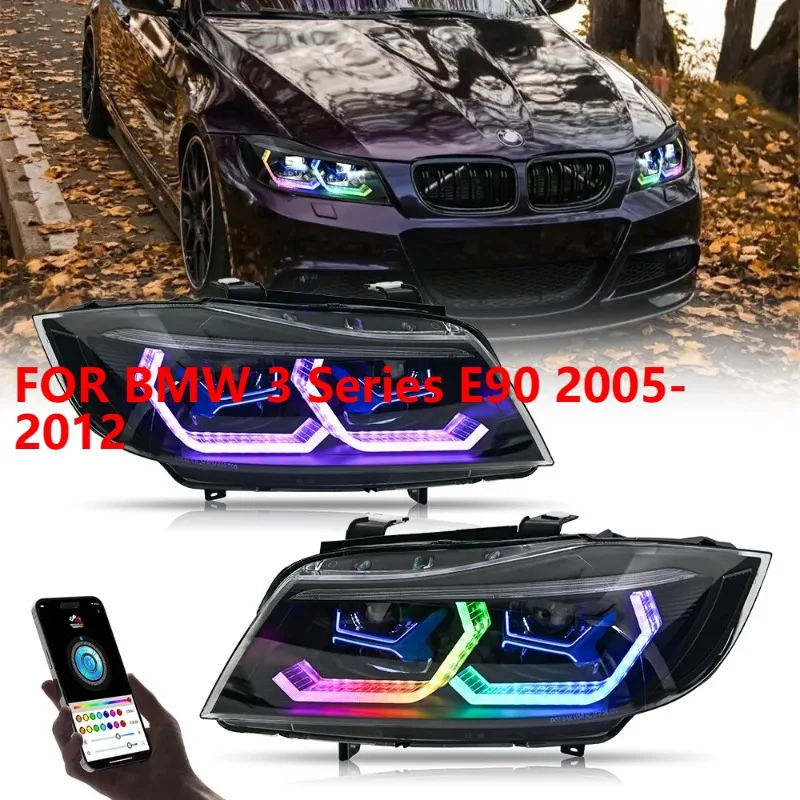 

Для BMW 3 серии E90 2005-2012 2 шт. RGB светодиодные фары в сборе с анимацией DRL