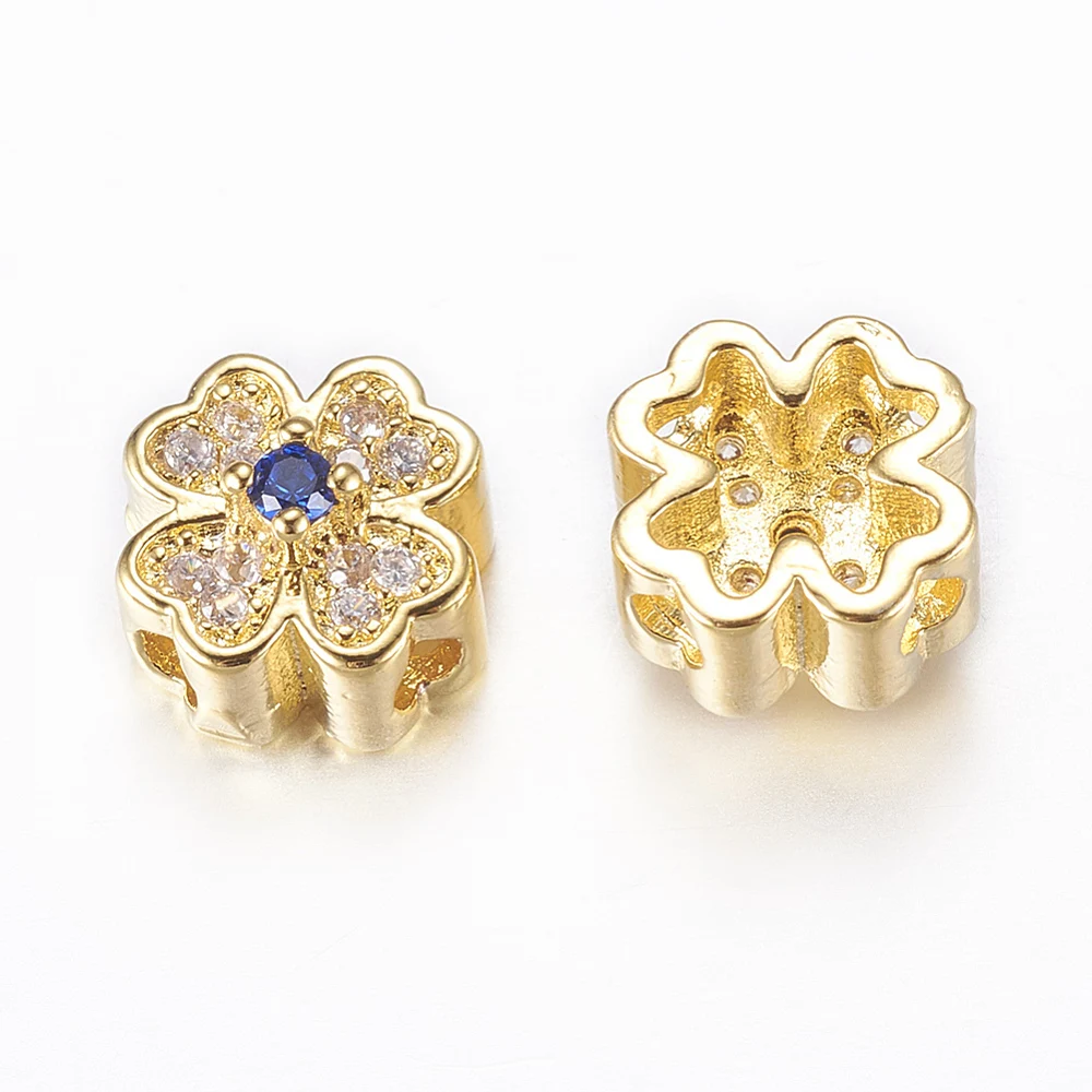 PandaHall 30 Stück Rack-geprägte Messing-Mikro-Pavé-CZ-Blumenperlen, 8x5mm für Perlenarmbänder, Halsketten, Schmuckherstellung & Perlenarbeiten – Detail 1