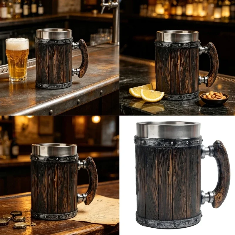 Barrels Beer Mug Large Resin Stainless Steel Insulated Cup Elegant Drinkware For Home Party Decoration Y5GB
