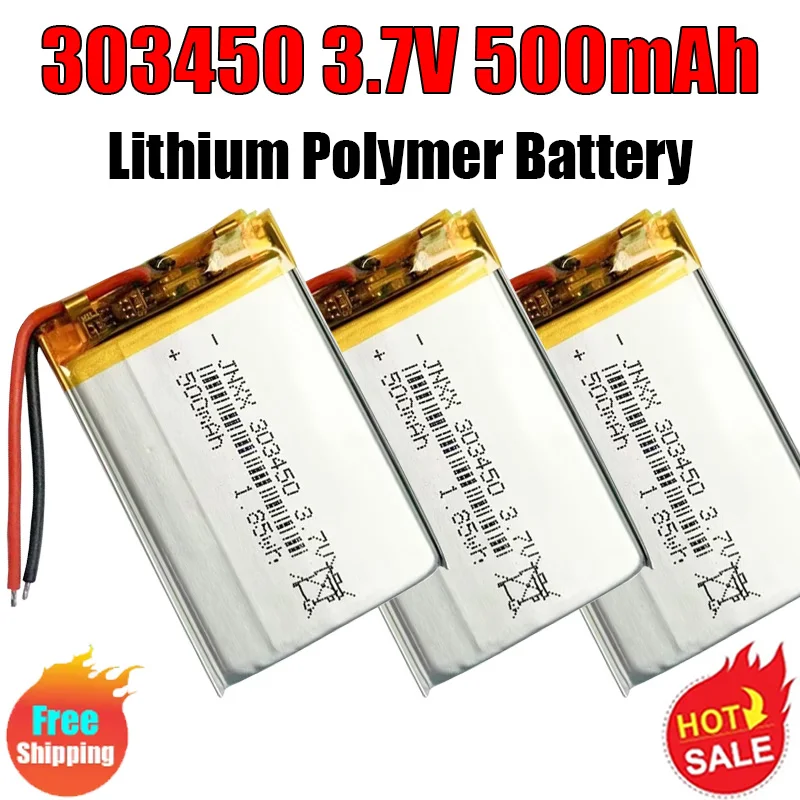 Lipo-Batería de polímero de litio recargable para DVD, 3,7 V, 303450 mAh, célula de iones de litio para grabadora de conducción, Monitor GPD