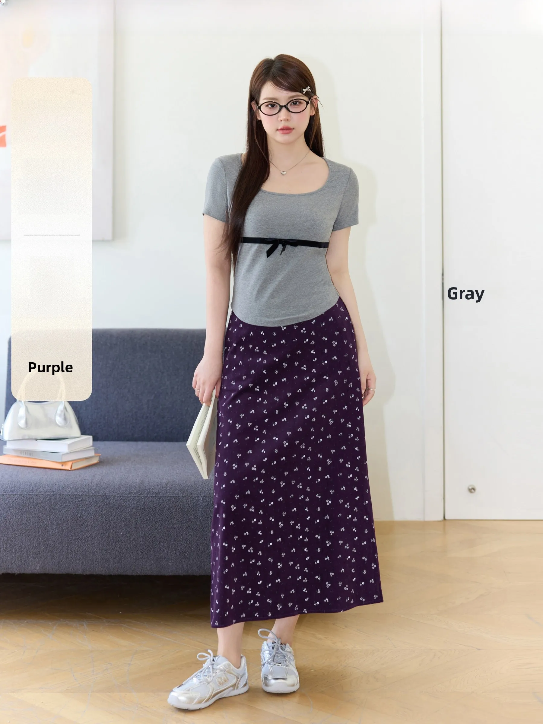 

plus Size Floral Print Corduroy Midi Skirt Slimming Design Vintage Sle f-length A-Line Skirt for Curvy Women
