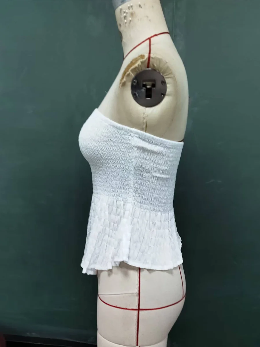Europäische und amerikanische Hot-Girl-Sexy-Westen im schlichten, einfarbigen Design, ärmellos und kurz, für Damen im Pendlerstil, trägerlos. – Detail 9