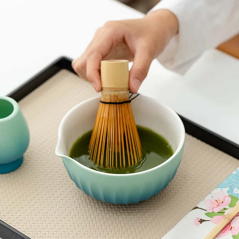 6pcs Colorful Matcha Set With Spout Macaron Cartoon Color Frosted Bowl Cold Brew Premium Matcha Kit