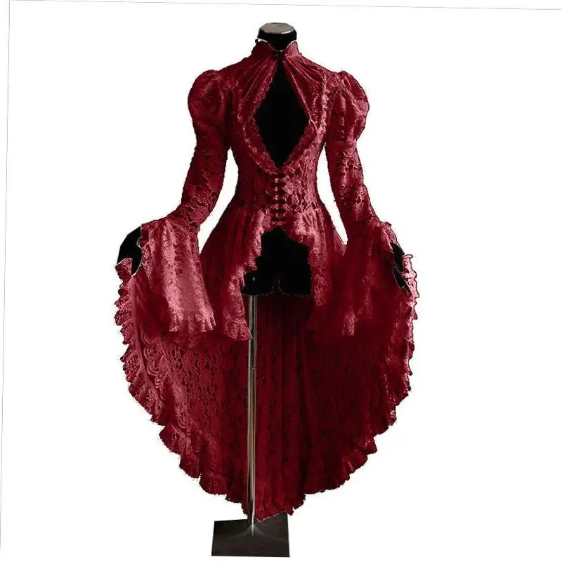 

Женское винтажное кружевное платье с высокой талией, длинное све, асимметричный подол, Cleanfit Sle, костюмы на Хэллоуин в стиле ретро