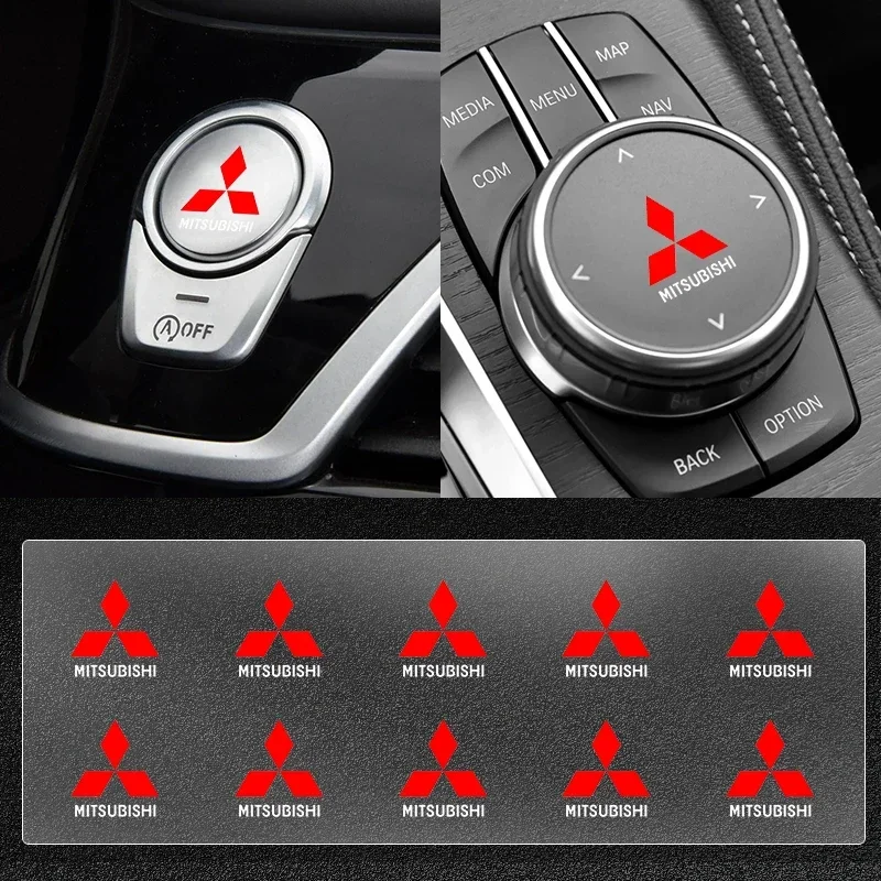 Car One-click start Sticker Central control AC Knob Emblem Badge For Mitsubishi ASX Lancer Pajero Outlander L200 EVO Lancer EX