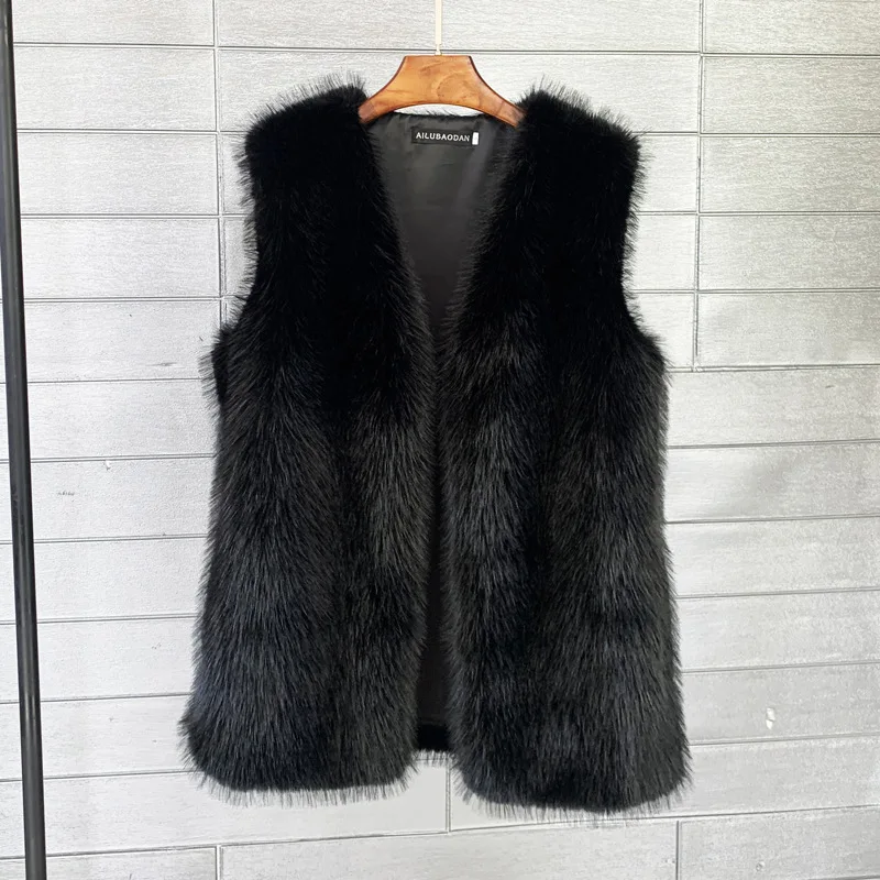 Winter soft medium long imitation fur vest warm women\'s vest coat