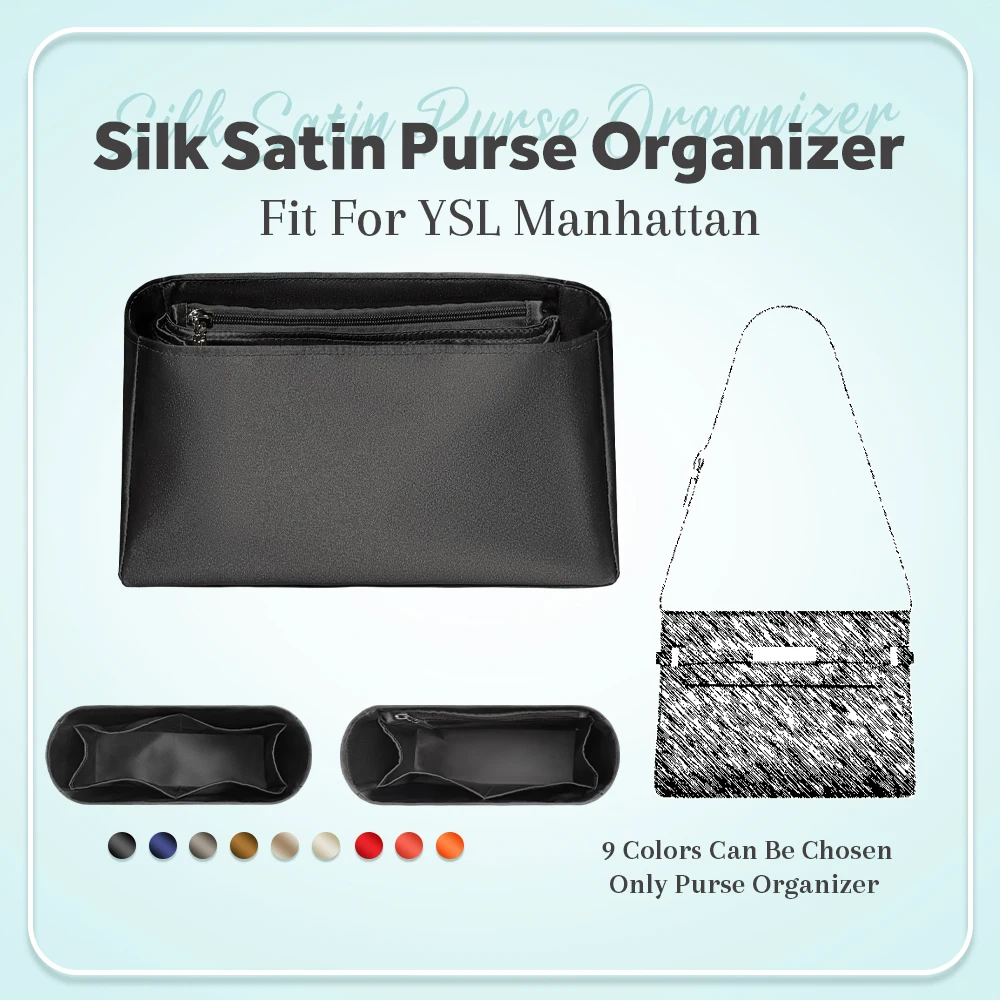 

Silk Satin Purse Organizer Insert, Small Inner Liner Bag Organizer Insert Fit for YSL Manhattan Handbag Inside Bag In Bag Insert