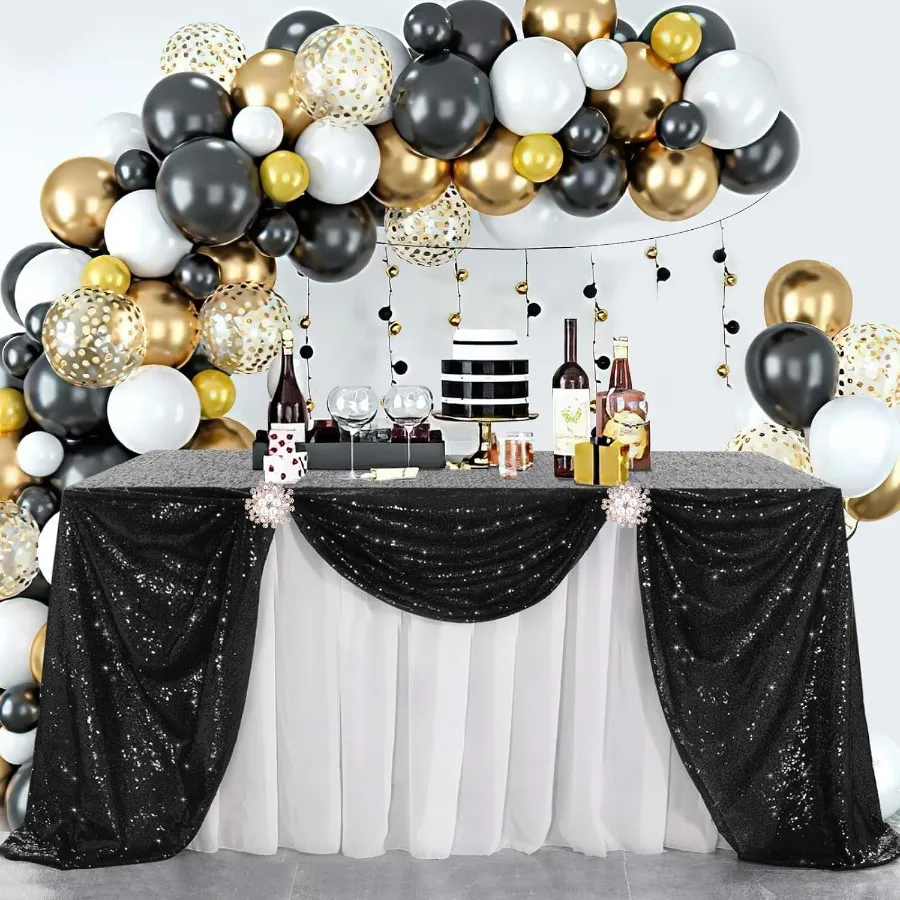 60x102inch Black Sequin Table Linens for Halloween and Wedding Events: Seamless Glitter Tablecloth with Elegant Sparkle Finish