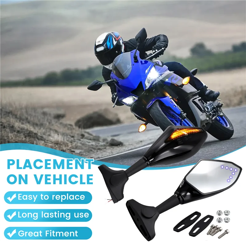

Motorcycle Sway Adjustable Rear Side View Mirrors Integrated with Signal Light Kit Compatible with for Suzuki GSXR