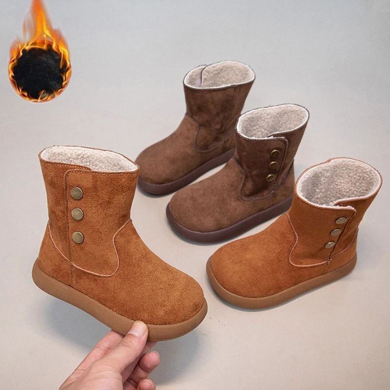 

Новинка 2023 года, осенне-зимние зимние сапоги для девочек, удобная повседневная обувь, детская уличная нескользящая обувь, плюшевые детские ботильоны