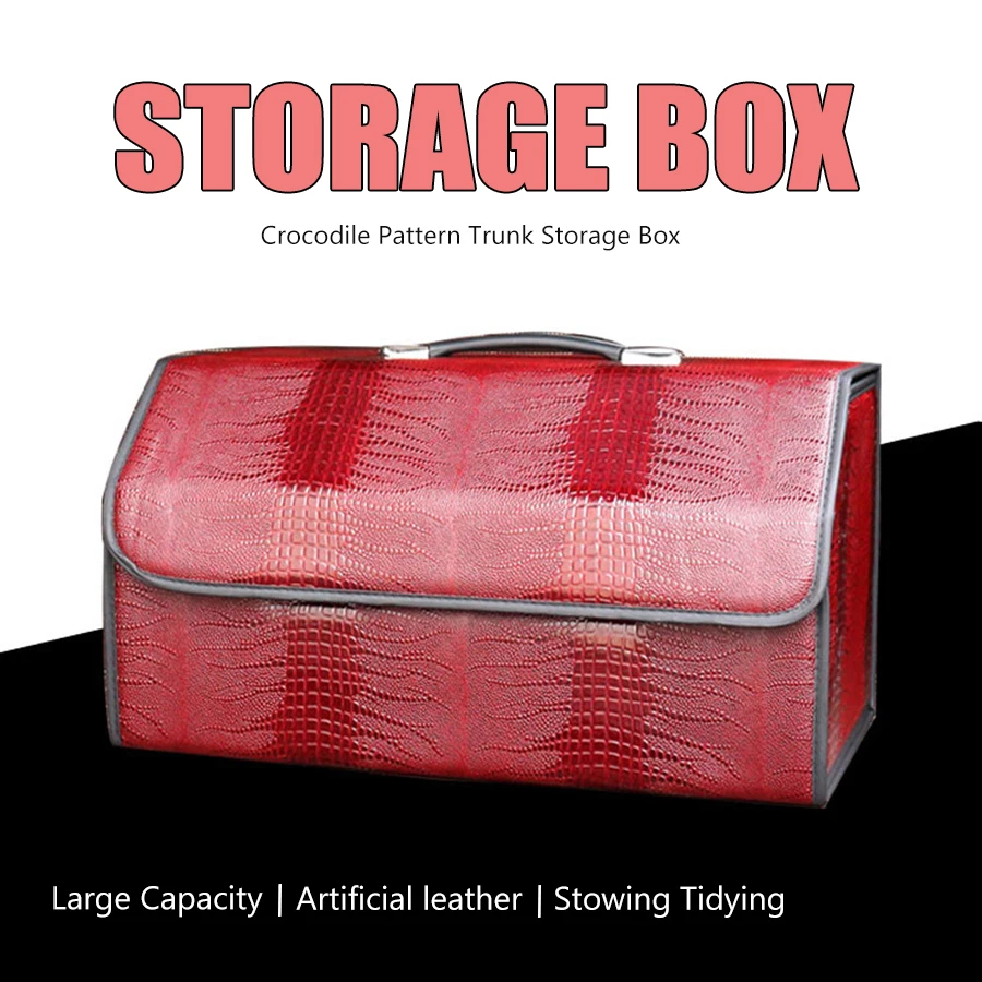 Crocodile Pattern Trunk Storage Box Artificial Leather Large Storage Bag Folding Organizer Boxs Waterproof  Auto Accessories