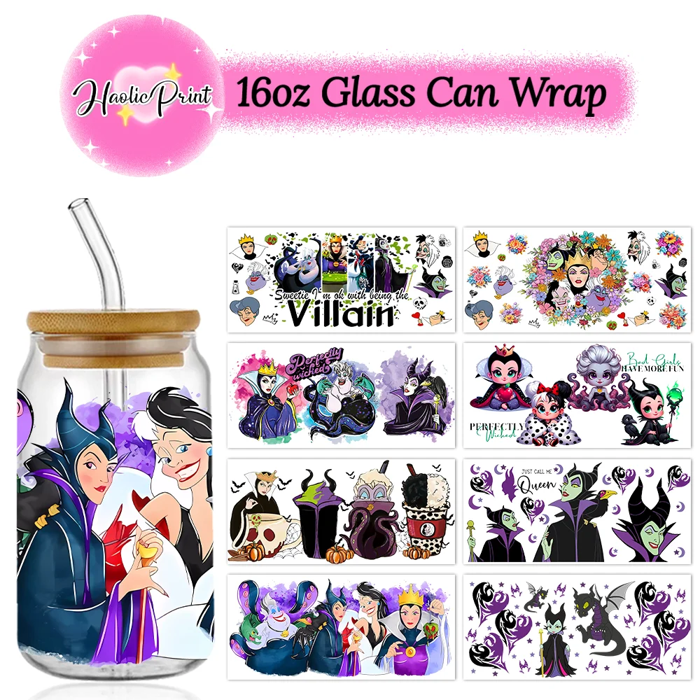 

Villain Queen UV DTF Wrap For 16oz Libbey Glass Can Halloween DIY Libbey Glass Can UV DTF Transfer Senior 3D Sticker Bad Witches