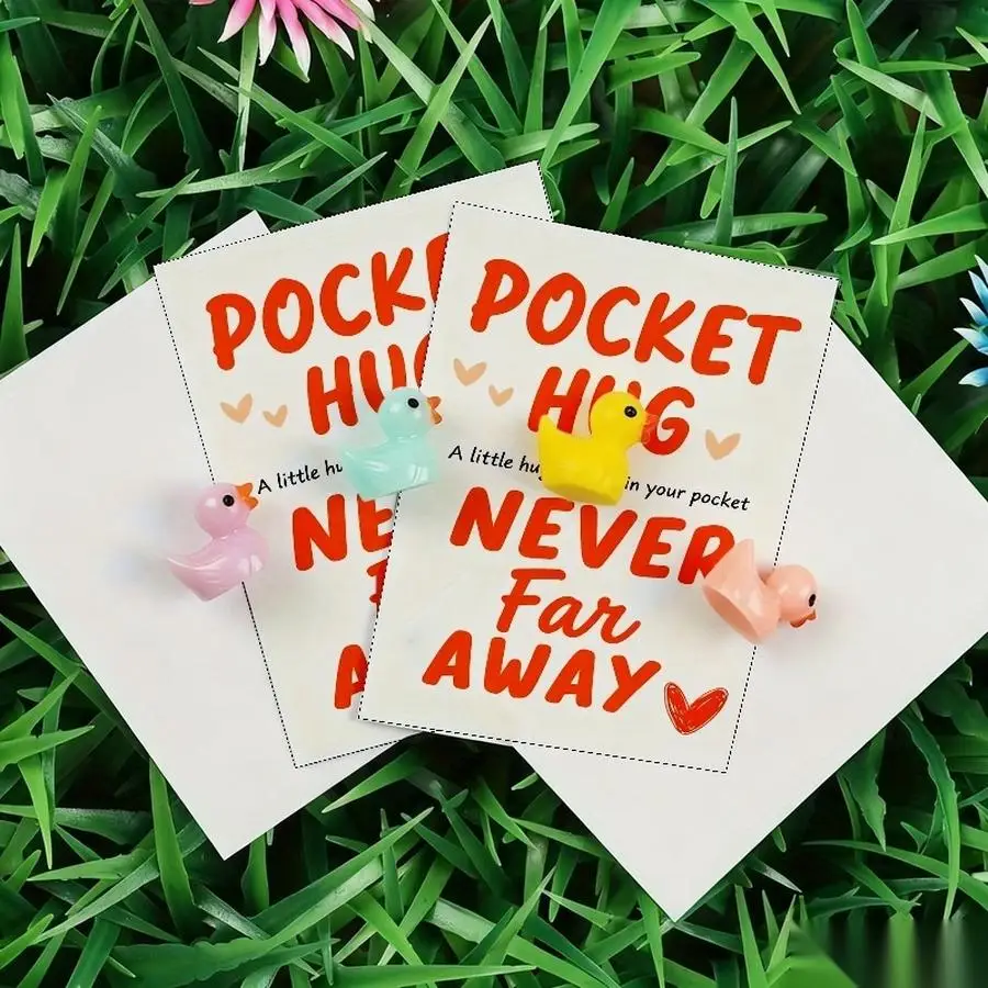 1/5/10/20/50/100pcs  Lucky Duck Pocket Hugs - Fantasy Theme Resin Charms with Inspirational Messages, Assorted Colors, Includes