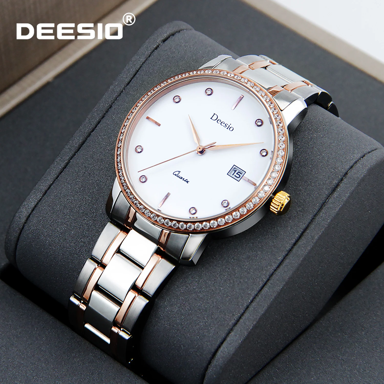 Deesio Orologi al quarzo da uomo Acciaio inossidabile resistente all'acqua Business di lusso Casual Lancette luminose Visualizzazione della data Regalo di nozze