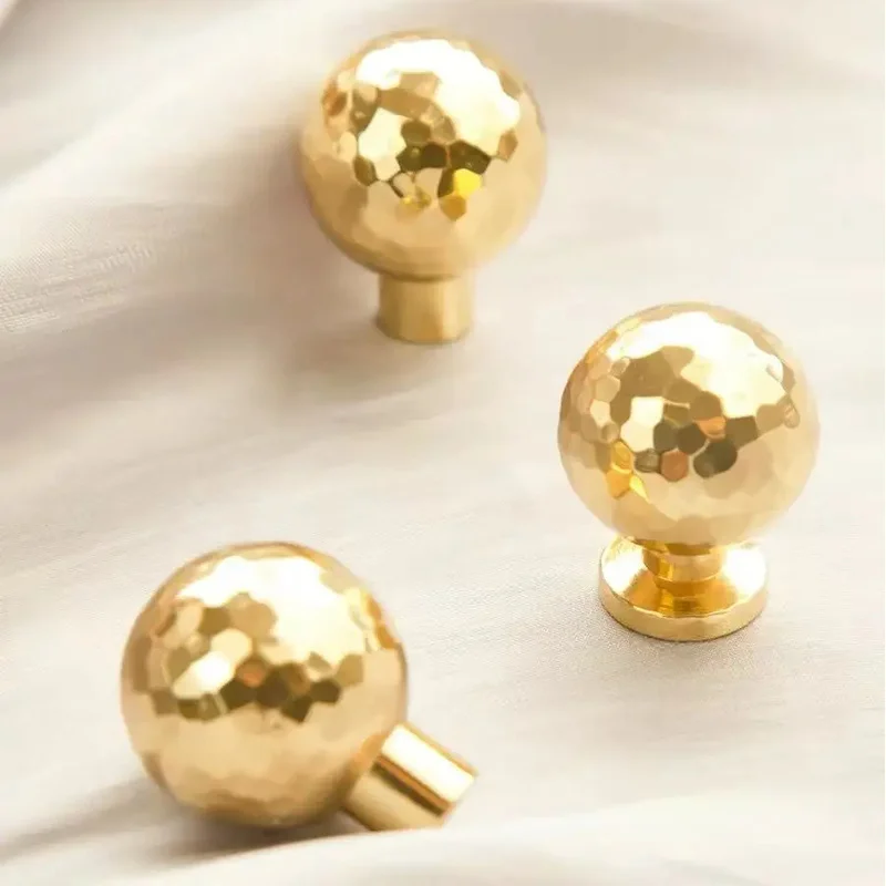 Round Hammered Brass Handle gold Polished and Glazed Single Hole Door Handle for Drawers and Wardrobes