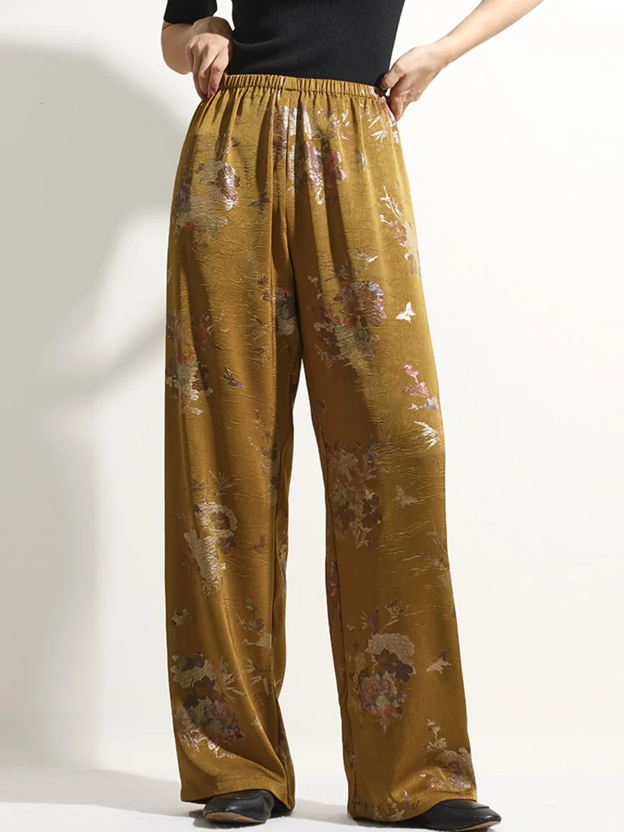 

Брюки Mulan 2025: Новые узкие и широкие брюки из ацетата с эффектом шелка, с принтом, в стиле фей, уличный стиль, с высокой талией, длинные прямые