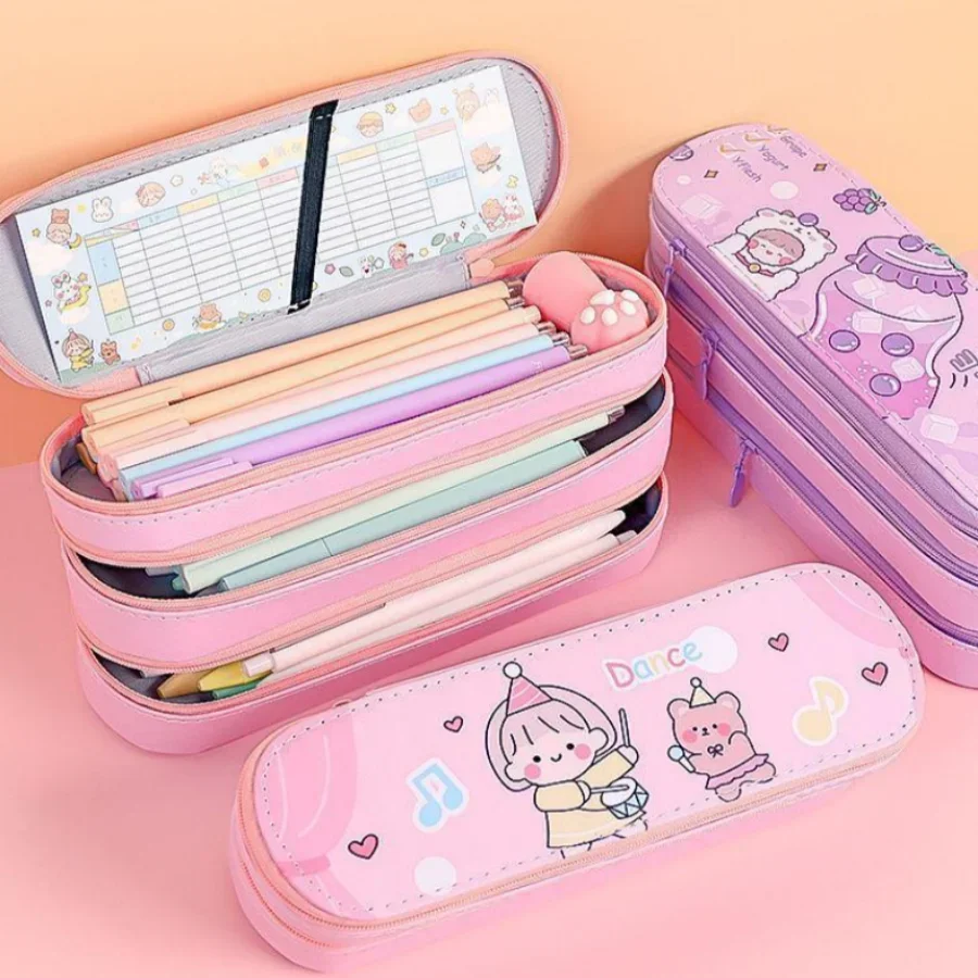 Cute Multi-layer Pencil Case Large Capacity Kawaii Aesthetic Stationery Anime Pencil Bag Box for Girls Organizer School Supplies