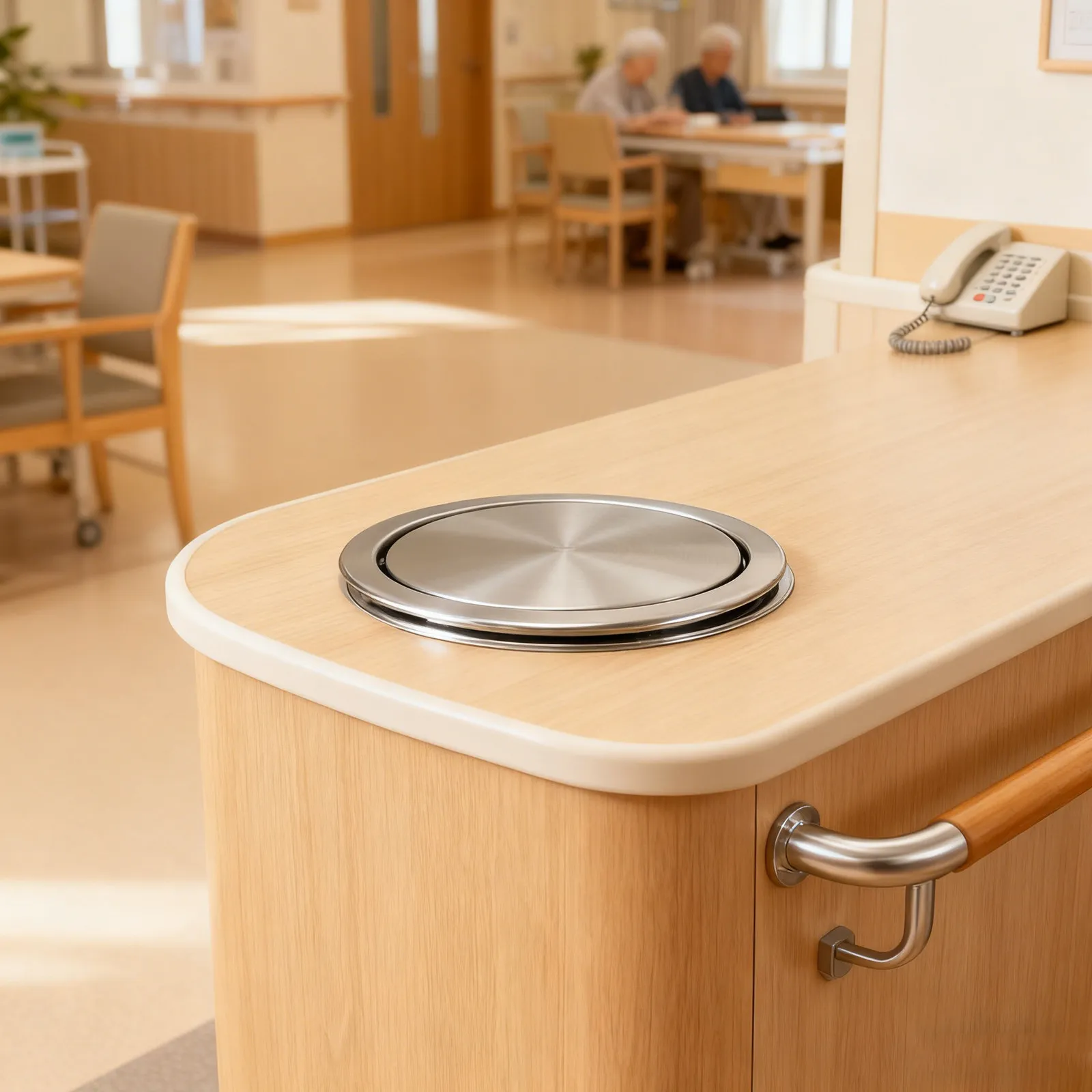 15-16Cm Stainless Steel Recessed Trash Can Lid Built-in Countertop Round Swing Cover Garbage Can Lid Replacement Kitchen