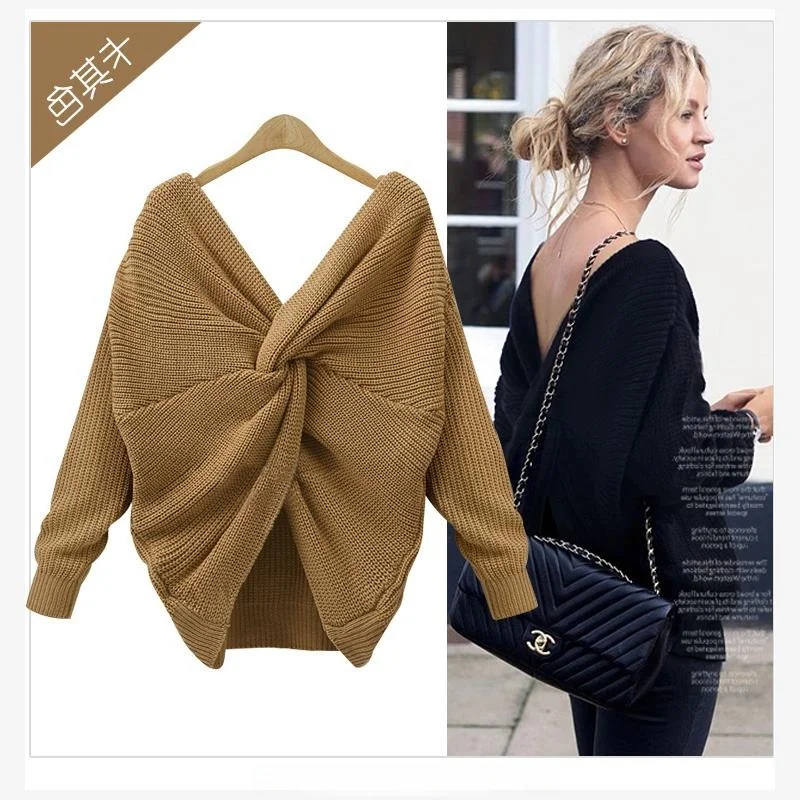 

Модный женский вязаный свитер с длинными рукавами и V-образным вырезом, с перекрестным дизайном, в уличном стиле, ультракороткий, в стиле знаменитостей