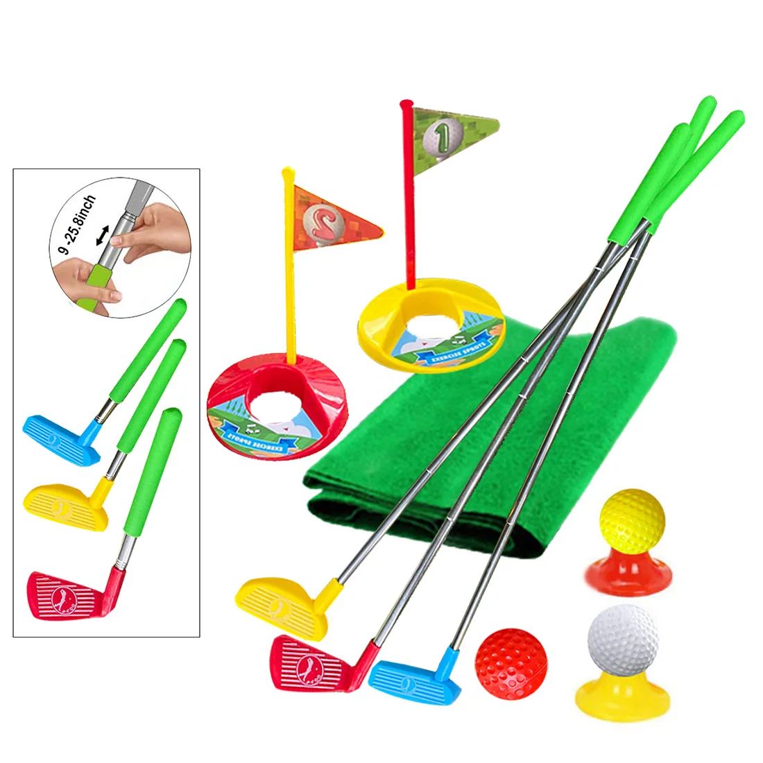 Golf  Set Toy for Kids Toddlers Meatl Golf Clubs Flags Practice colour Balls Sports Indoor Game Golf 24 inch Training 12 PCS