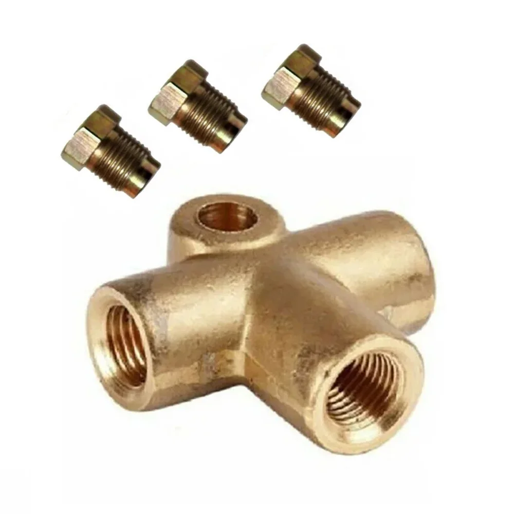 1 st Koper 3 Way T Stuk Remleiding Connector Met 3xM10 Mannelijke Korte Moer voor 3/16 "Pijp Auto Remslangen