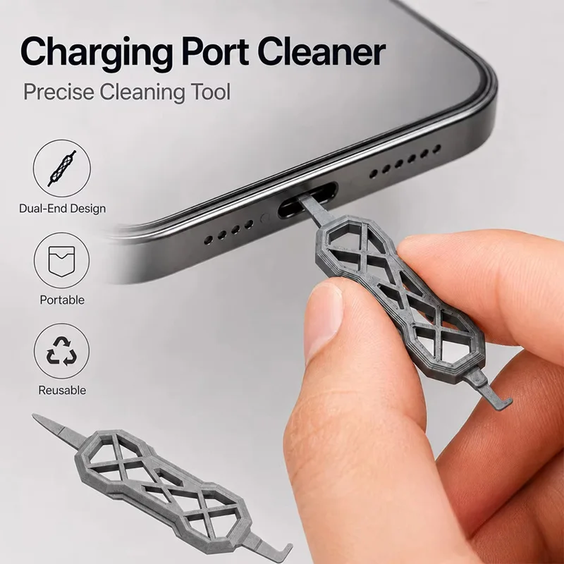 Portable Charging Port Cleaner Dual Head USB-C Dustproof Tool Compact Portable Suitable For USB-A USB-B USB-C Interfaces