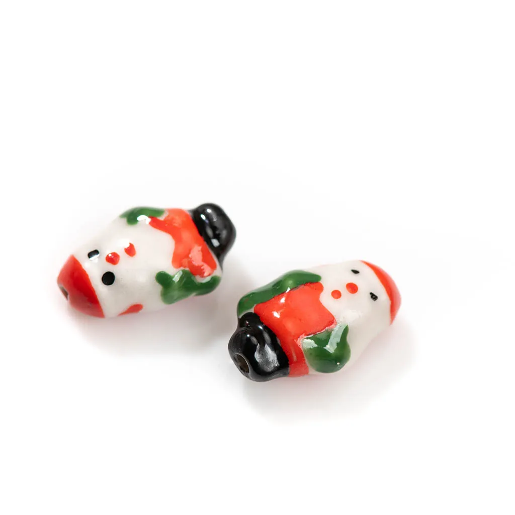 2pcs Hand-Painted Ceramic Abstract Cartoon Human Beads – Vivid Red and White Design for Artisan Jewelry Creations Z726