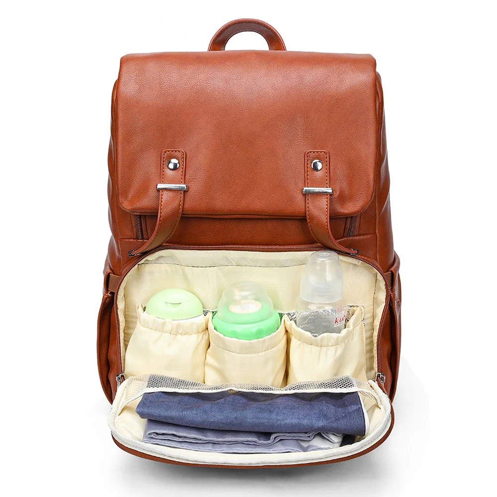 Bolsa de pañales de cuero PU para bebé, mochila de maternidad, bolsas de maternidad para el cuidado del bebé, bolsas de cochecito de viaje al aire