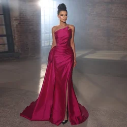 Fashion Crystal Beads Evening Dresses Elegant Strapless Sleeveless Pleat Mermaid Party Gowns Side Slit Floor Length Prom Dresses