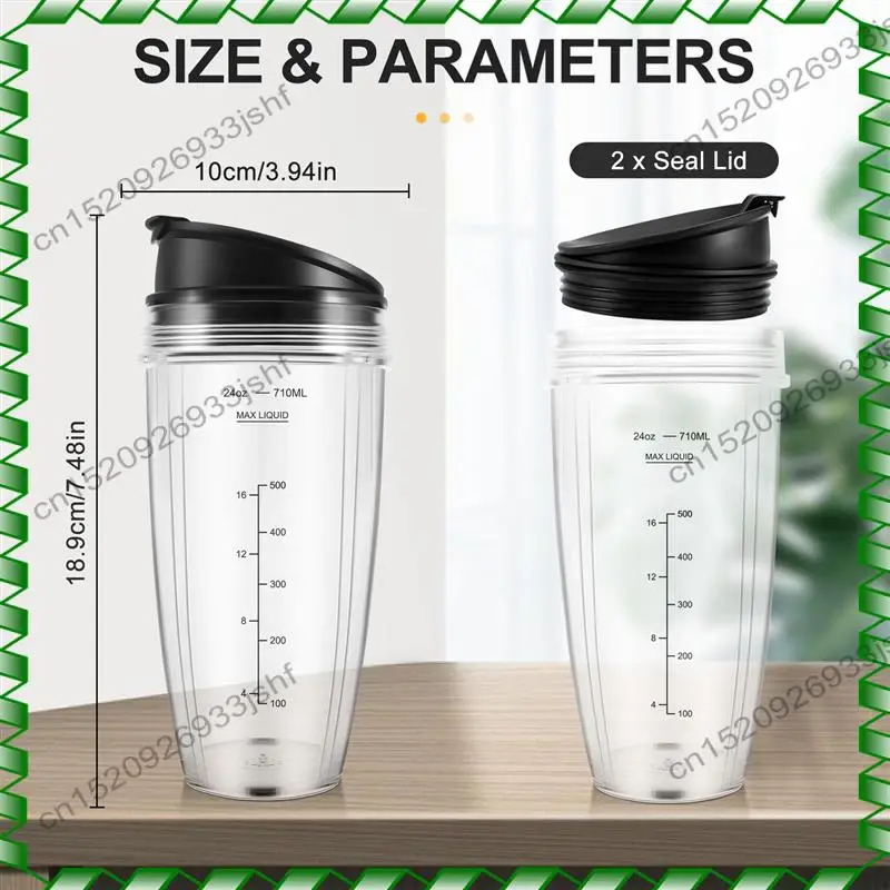 

-BOFF 24OZ Replacement Cups Compatible For Ninja Nutri BN401, BN701, SS101, BN400, BN800, BN801 Blender