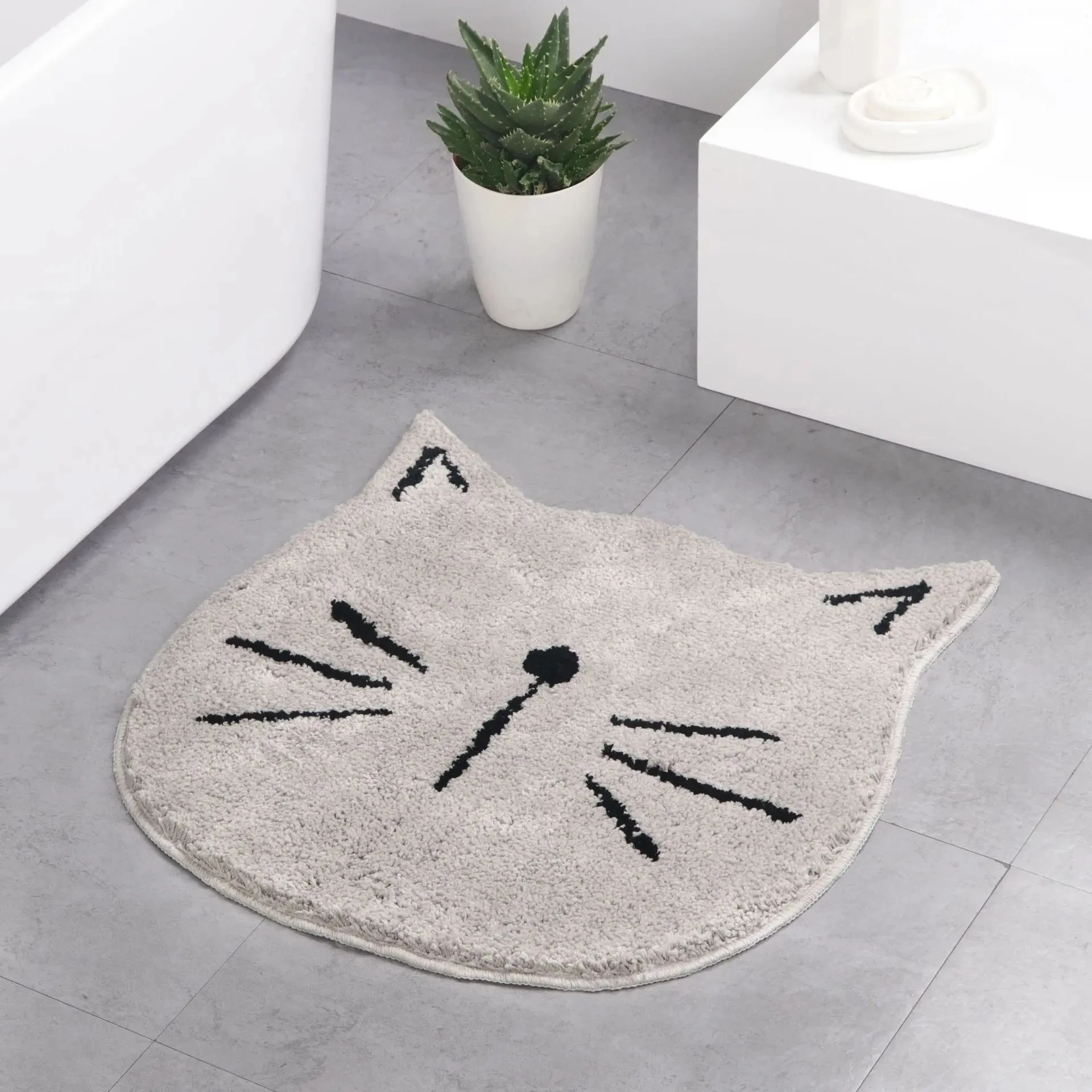 Chenille Bathroom Water-absorbent Non-slip Foot Pad 60x60CM Cartoon Cat Living Room Carpet Household Dining Room Floor Mat