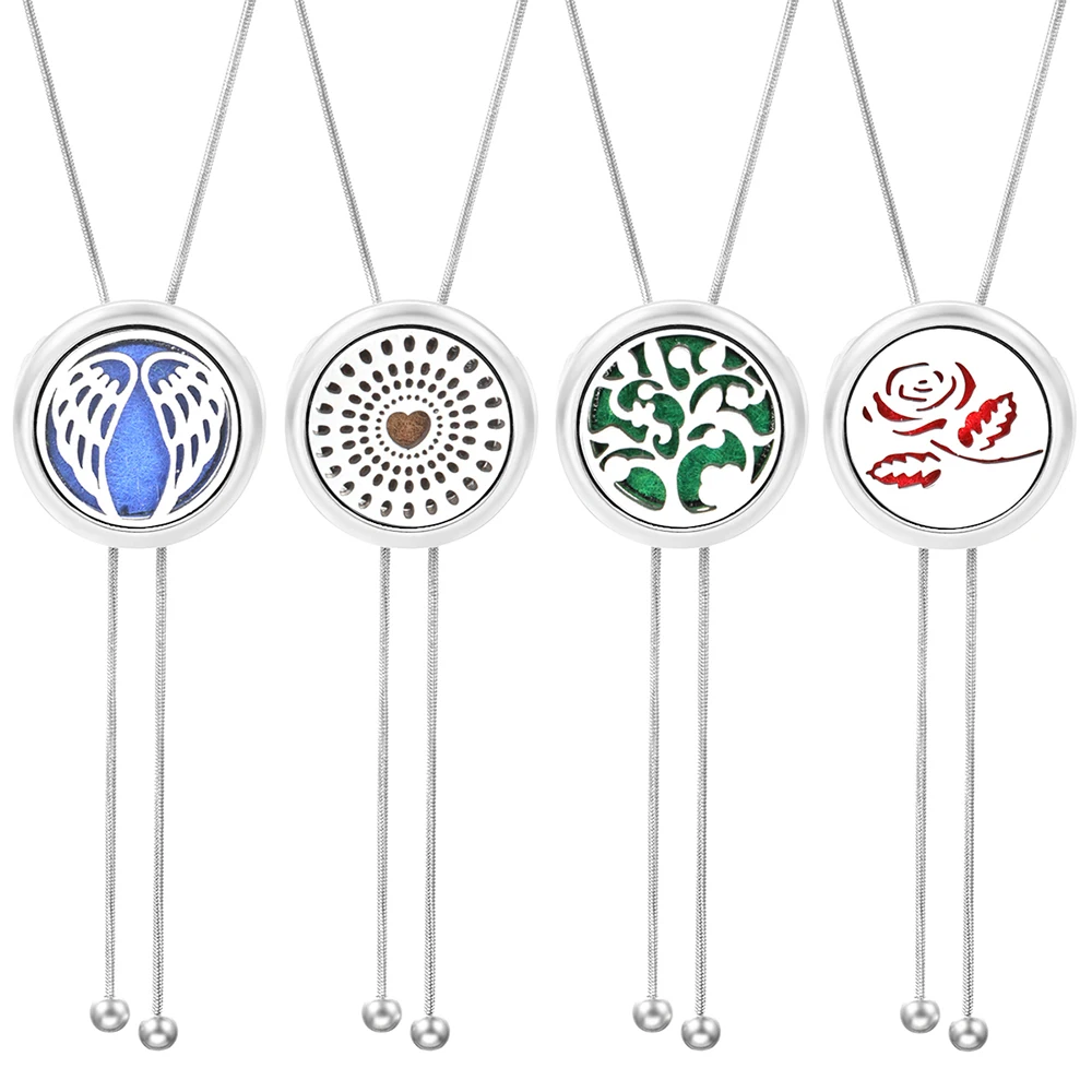 Insert Gasket Angel Wing Rose Aromatherapy Essential Oil Diffuser Locket Pendant Adjustable Women Tassel Sweater Chain Necklace