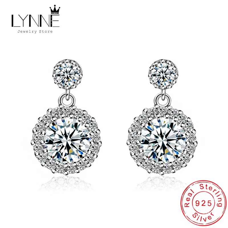 

Fashion Fine Big Small Round Zircon Drop Earrings Women Jewelry 925 Sterling Silver Double Circle Rhinestone CZ Dangle Stud Ear