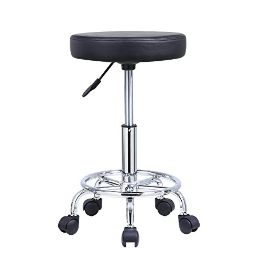 PU Leather Round Rolling Stool with Feet Rest Swivel Height Adjustment Spa Drafting Salon Tattoo Work Office Massage Stools Tas