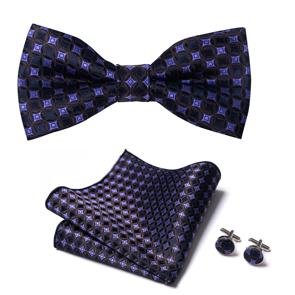 Corbata de mariposa de seda para fiesta, conjunto de gemelos de bolsillo, caja de pajarita para hombre, lunares, marfil, Dropshipping Fit