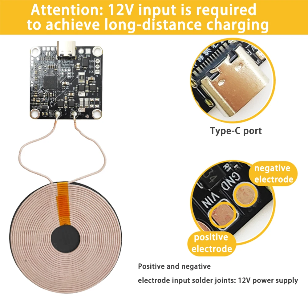 15W 12V Wireless Fast Charging Mobile Phone Charger Module Transmitter PCBA Circuit Board with Large Coil 5-15MM Long Distance
