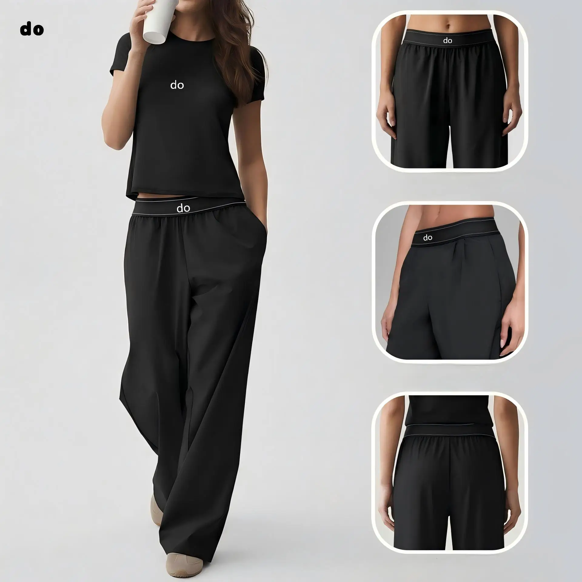 2026 yoga set, quick drying fitness pants, straight leg sports pants set, women's yoga set, round neck short sleeved top