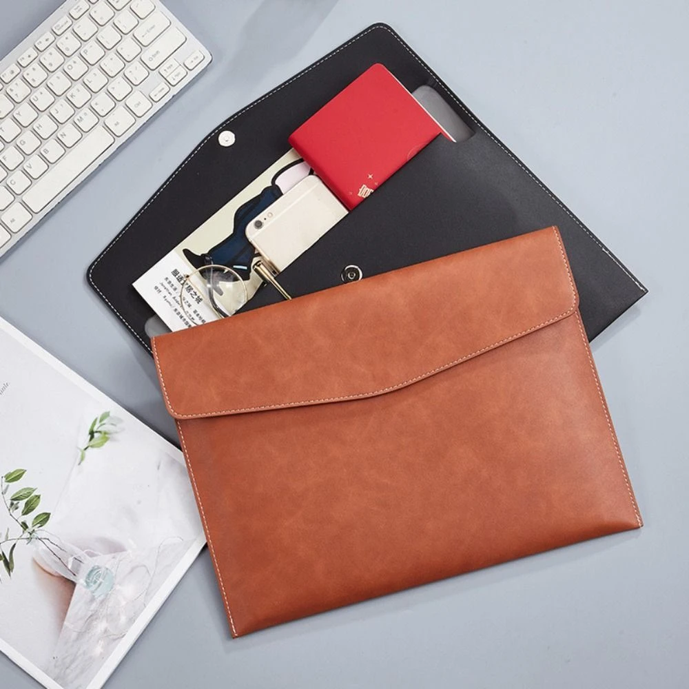 A4 Handheld File Storage Bag Large Capacity PU Leather Business Briefcase with Magnetic Buckle Thicken Handheld Laptop Bag