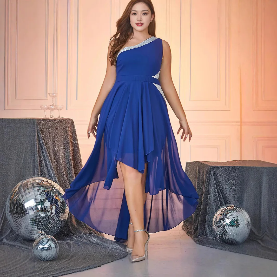 

New Women's Grand Swing Dress Chiffon Sleeveless Banquet Dress Prom Elegant Mini Clothing 2025 Summer Dress Robe Vestido Women